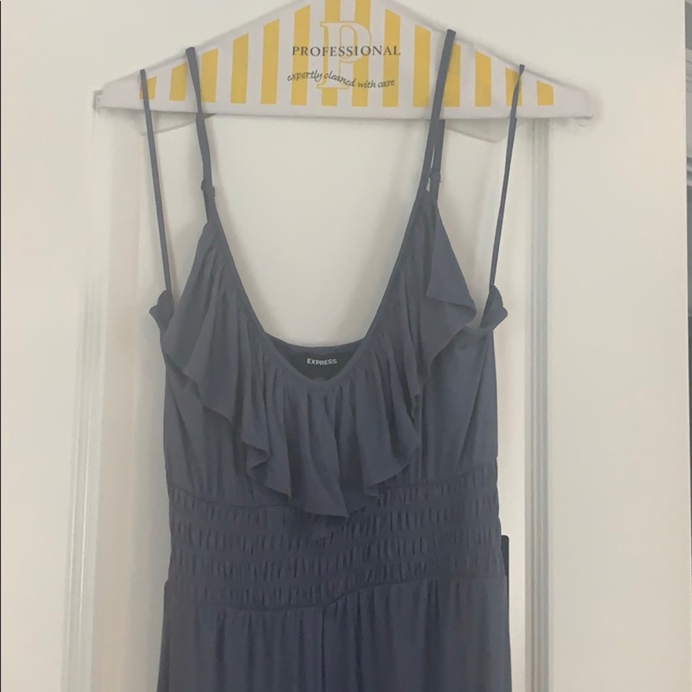 NWT Express hi lo ruffle bottom blue dress
